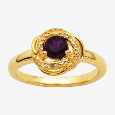 Womens Genuine Purple Amethyst 18K Gold Over Silver Cocktail Ring