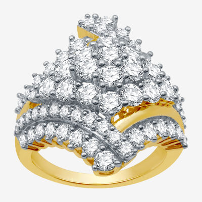 Womens 3 CT. T.W. Natural White Diamond 10K Gold Cluster Cocktail Ring