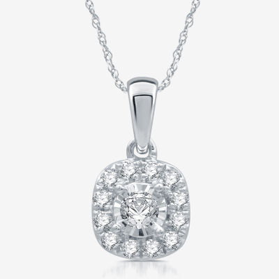 Womens 1/4 CT. T.W. Natural White Diamond 10K White Gold Cushion Pendant Necklace