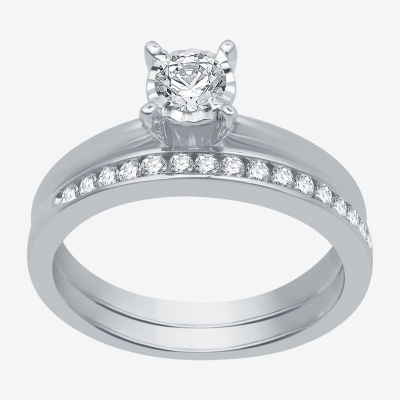 Women's 1/2 CT.T.W. Natural Diamond Round Solitaire Ring and Channel Band Bridal Set in 10K Gold