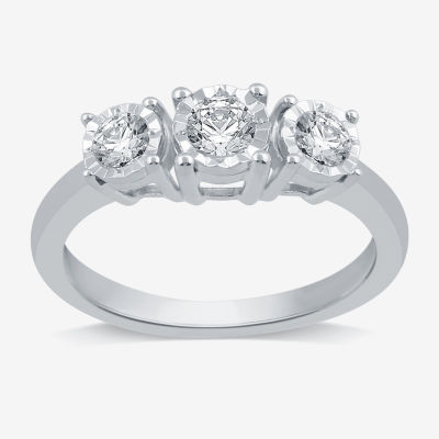 Love Lives Forever Round 1/2 CT.T.W. Natural Diamond 3-Stone Engagement Ring 10K or 14K Gold