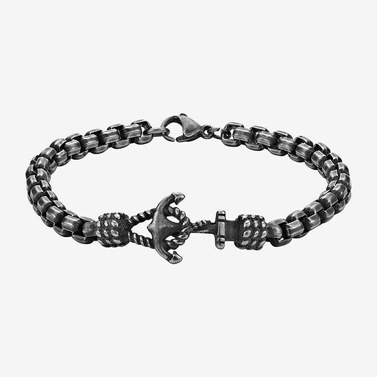 Gray Stainless Steel 8 1/2 Inch Solid Box Anchor Chain Bracelet