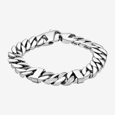 Mens Stainless Steel 8 1/2 Inch Solid Curb Round Chain Bracelet