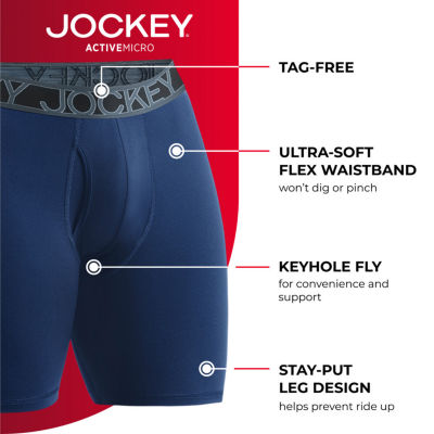 Jockey Active Microfiber Long Leg Mens 3 Pack Boxer Briefs