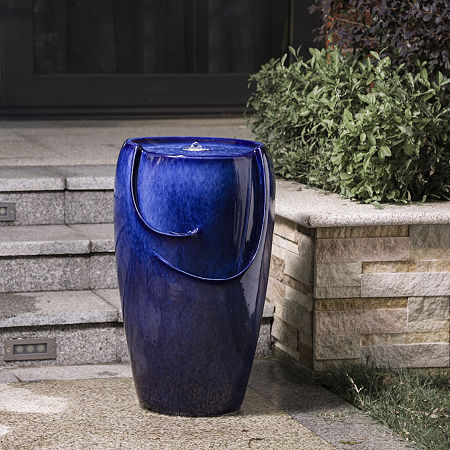 Glitzhome 20.5 Cobalt Blue Ceramic Outdoor Fountains, One Size, Blue