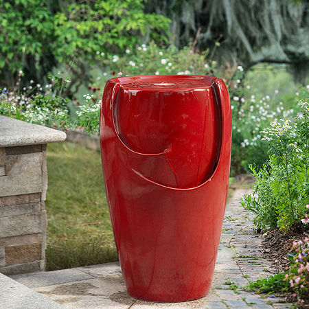 Glitzhome 21.25 Ceramic Pot Outdoor Fountains, One Size, Red