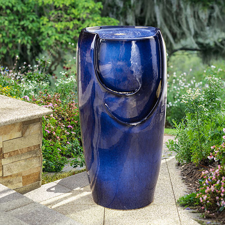 Glitzhome 29.25 Cobalt Blue Ceramic Pot Outdoor Fountains, One Size, Blue