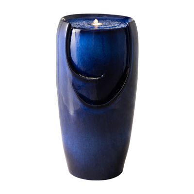 Glitzhome 29.25" Cobalt Blue Ceramic Pot Outdoor Fountains