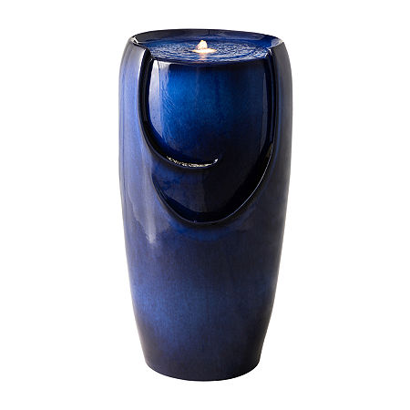 Glitzhome 29.25 Cobalt Blue Ceramic Pot Outdoor Fountains, One Size, Blue