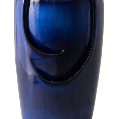Glitzhome 29.25" Cobalt Blue Ceramic Pot Outdoor Fountains