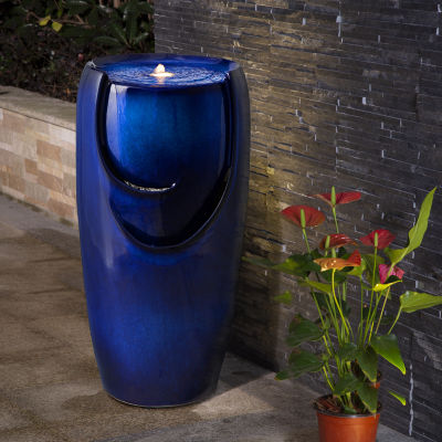 Glitzhome 29.25" Cobalt Blue Ceramic Pot Outdoor Fountains