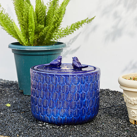 Glitzhome 13.5H Cobalt Blue Ceramic Outdoor Fountains, One Size, Blue