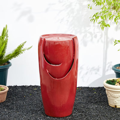 Glitzhome 29.25" Red Ceramic Pot Outdoor fountain