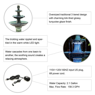 Glitzhome 45.25"H Turquoise 3-Tier Outdoor Fountain