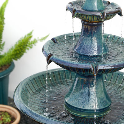 Glitzhome """45.25""""H Turquoise 3-Tier""" Outdoor Fountains