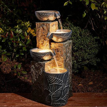 Glitzhome 32.75'H Textured 4-Tier Resin Outdoor Fountains, One Size, Gray