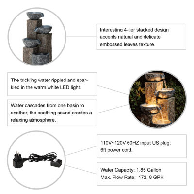 Glitzhome 32.75'H Textured 4-Tier Resin Outdoor fountain