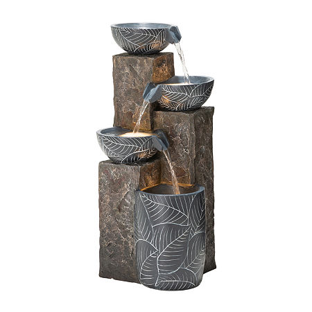 Glitzhome 32.75'H Textured 4-Tier Resin Outdoor Fountains, One Size, Gray