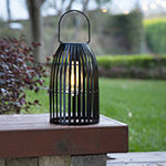 Glitzhome 9.75" Woven Black Solar Powered Outdoor Lantern