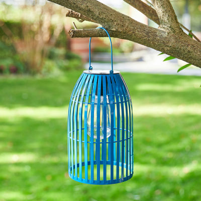 Glitzhome 9.75" Metal Woven Blue Hanging Lanterns
