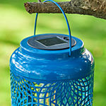 Glitzhome 8.75" Blue Metal Cutout Hanging Outdoor Lantern