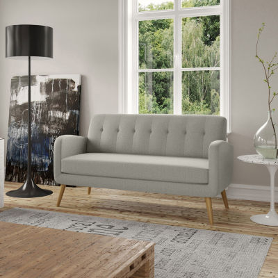 Kingston Mid-Century Modern Sofa Linen with Legs a Natural Finish
