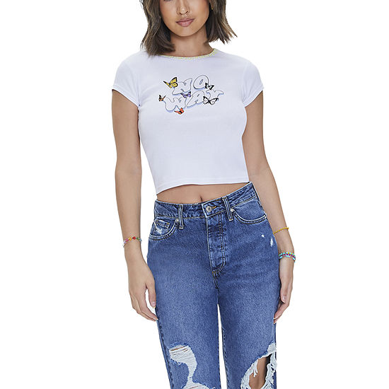 Forever 21 Juniors Womens No Way Butterfly Cropped Graphic Baby T-Shirt