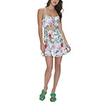 Forever 21 Juniors Womens Sleeveless Cut Out Floral Fit + Flare Dress