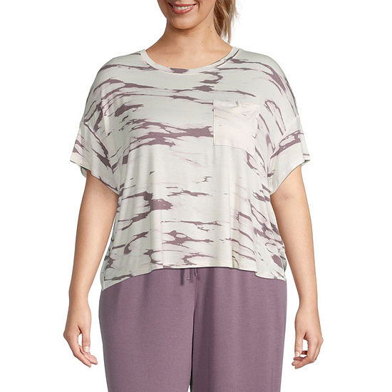 Ambrielle Womens Plus Short Sleeve Round Neck Pajama Top - JCPenney