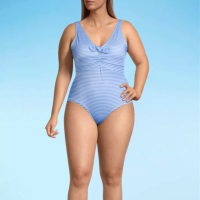 Outdoor Oasis Womens Striped One Piece Swimsuit Plus