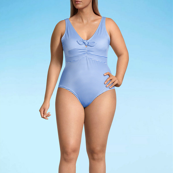 Outdoor Oasis Womens Striped One Piece Swimsuit Plus