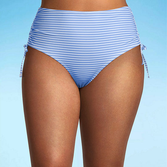 Outdoor Oasis Womens Striped High Waist Bikini Swimsuit Bottom Plus