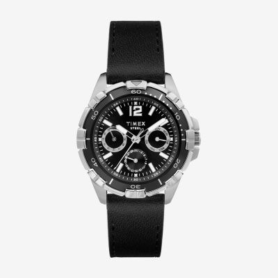 Timex Mens Black Leather Strap Watch Tw2v79100ji