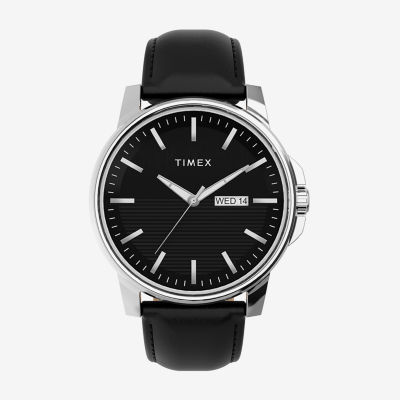 Timex Mens Black Leather Strap Watch Tw2v79300ji | Hawthorn Mall