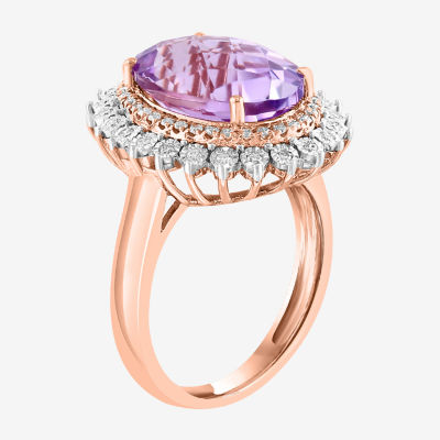 Effy Final Call Womens Genuine Pink Amethyst 14K Gold Oval Round Cocktail Ring