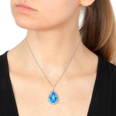 Effy  Womens 1/10 CT. T.W. Genuine Blue Topaz 14K Gold 14K White Gold Pear Pendant Necklace