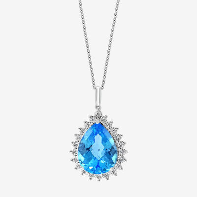 Effy  Womens 1/10 CT. T.W. Genuine Blue Topaz 14K Gold 14K White Gold Pear Pendant Necklace