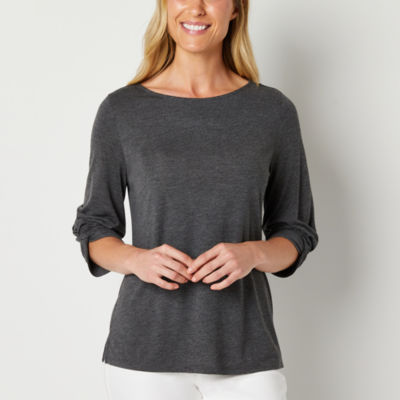 Liz Claiborne Womens Crew Neck 3/4 Sleeve Blouse JCPenney