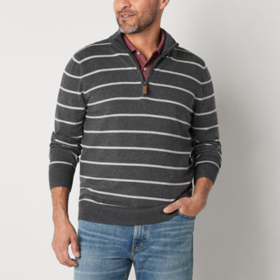 St. John's Bay Fine Gauge Quarter Zip Mens Mock Neck Long Sleeve Pullover Sweater
