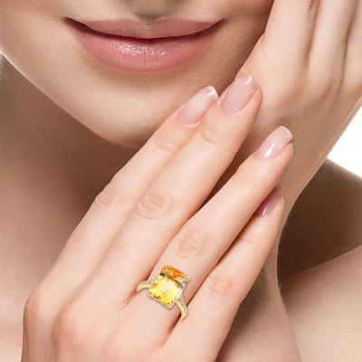 Effy Final Call Womens Genuine Yellow Citrine & 1/8 CT. T.W. Genuein Diamond 14K Gold Cocktail Ring