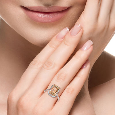 LIMITED QUANTITIES! Effy Final Call Womens Genuine Champagne Morganite & 1/2 CT. T.W. Diamond 14K Gold Cocktail Ring