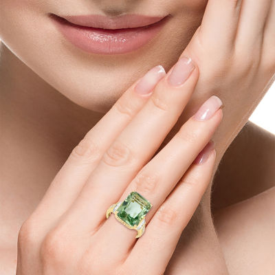 LIMITED QUANTITIES! Effy Final Call Womens Genuine Green Amethyst & 1/4 CT. T.W. Genuine Diamond 14K Gold Cocktail Ring