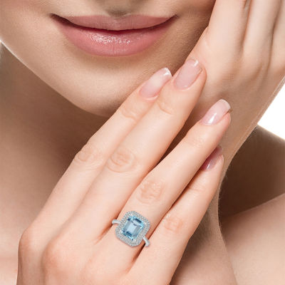 LIMITED QUANTITIES! Effy Final Call Womens Genuine Blue Aquamarine & 1/4 CT. T.W. Diamond 14K White Gold Cocktail Ring