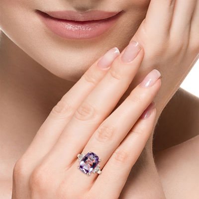 Effy Final Call Womens Genuine Pink Amethyst & 1/7 CT. T.W. Diamond 14K Rose Gold Cocktail Ring