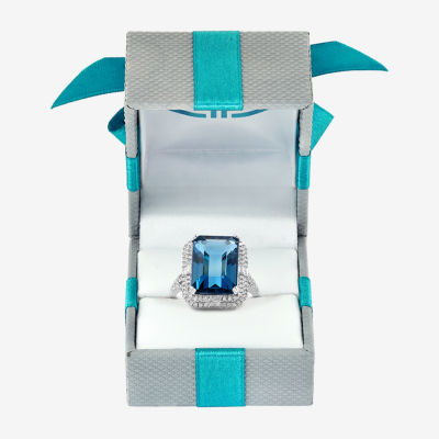 Effy  Womens 5/8 CT. T.W. Genuine Blue Topaz 14K White Gold Halo Side Stone Cocktail Ring