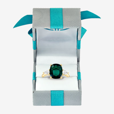 Effy  Womens Lab Created Green Emerald & 1/5 CT. T.W. Grown Diamond 14K Gold Pear Cushion Cocktail Ring