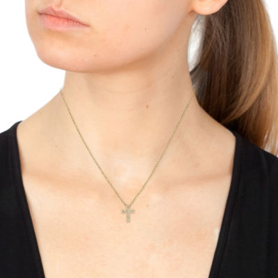 Effy  Womens 1/10 CT. T.W. Mined Diamond Sterling Silver Cross Pendant Necklace