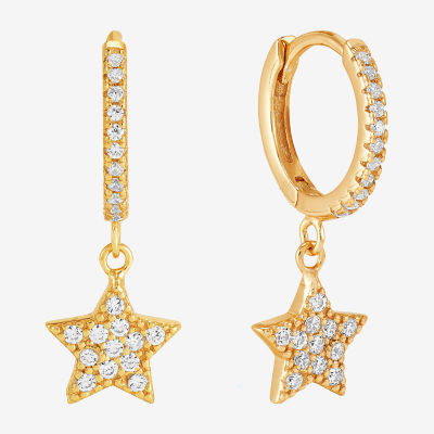 14K Gold Over Silver Star Hoop Earrings