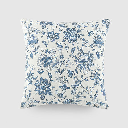 Casual Comfort Jacobean Cotton Square Throw Pillow, One Size, Blue