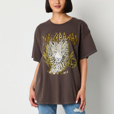 New World Juniors Def Leopard Oversized Womens Crew Neck Short Sleeve Graphic T-Shirt
